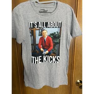 Mister Rogers Neighborhood Graphic Tee "It's all about the kicks" Gray XS NWOT